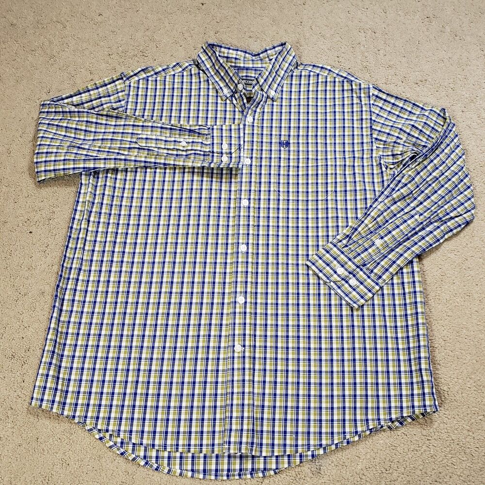 Heybo Shirt Men Medium Blue Green‎ Plaid Stretch Preppy Outdoor Hiking Hunting